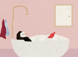 The penguin & his best friend, a bottle of red wine