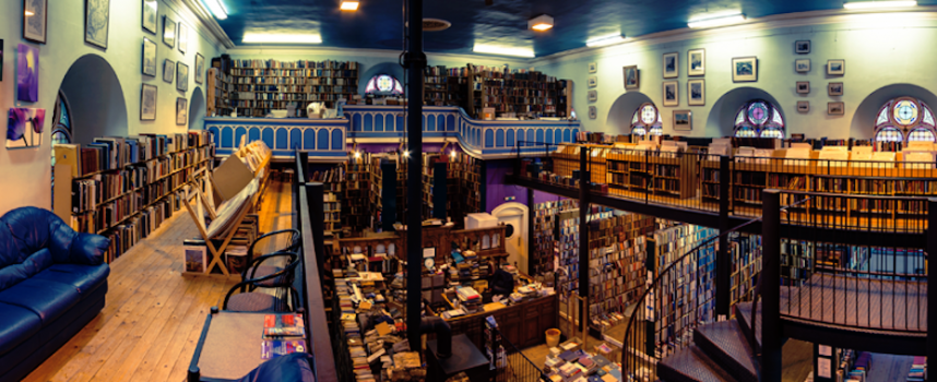 Curl up by the fire at Leakey’s bookshop in Inverness