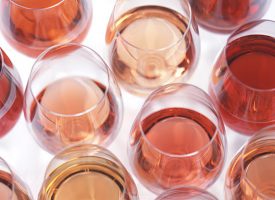 Rosé tinted wine glasses by Paul Rudge, Reubens Winestore, Dunfermline